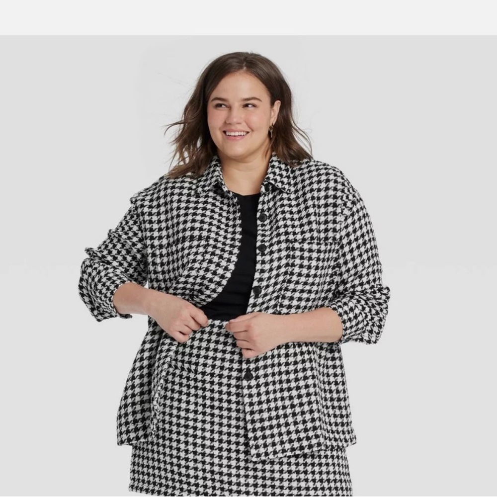 A New Day Plus Size Houndstooth Jacket 3X & Skirt 26 Set Tweed Matching Set